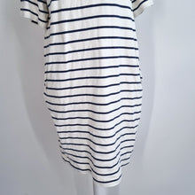 Load image into Gallery viewer, Celtic &amp; Co T-Shirt Dress Striped UK 8 Cream Navy Breton 100% Cotton Pockets
