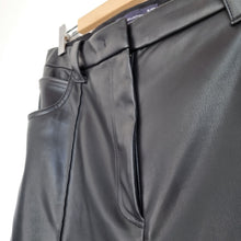 Load image into Gallery viewer, M&amp;S Faux Leather Trousers Tapered High Rise Black Mom Pleated Work 16 Long
