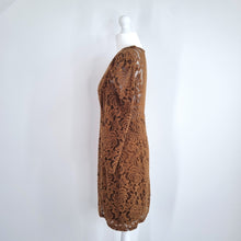 Load image into Gallery viewer, Free People Lace Dress Mini Brown Bodycon V Neck Party Long Sleeves Small
