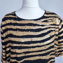 Load image into Gallery viewer, Nasty Gal Sequin Dress Size 20 Gold Black Striped Shift Party T-shirt Festive

