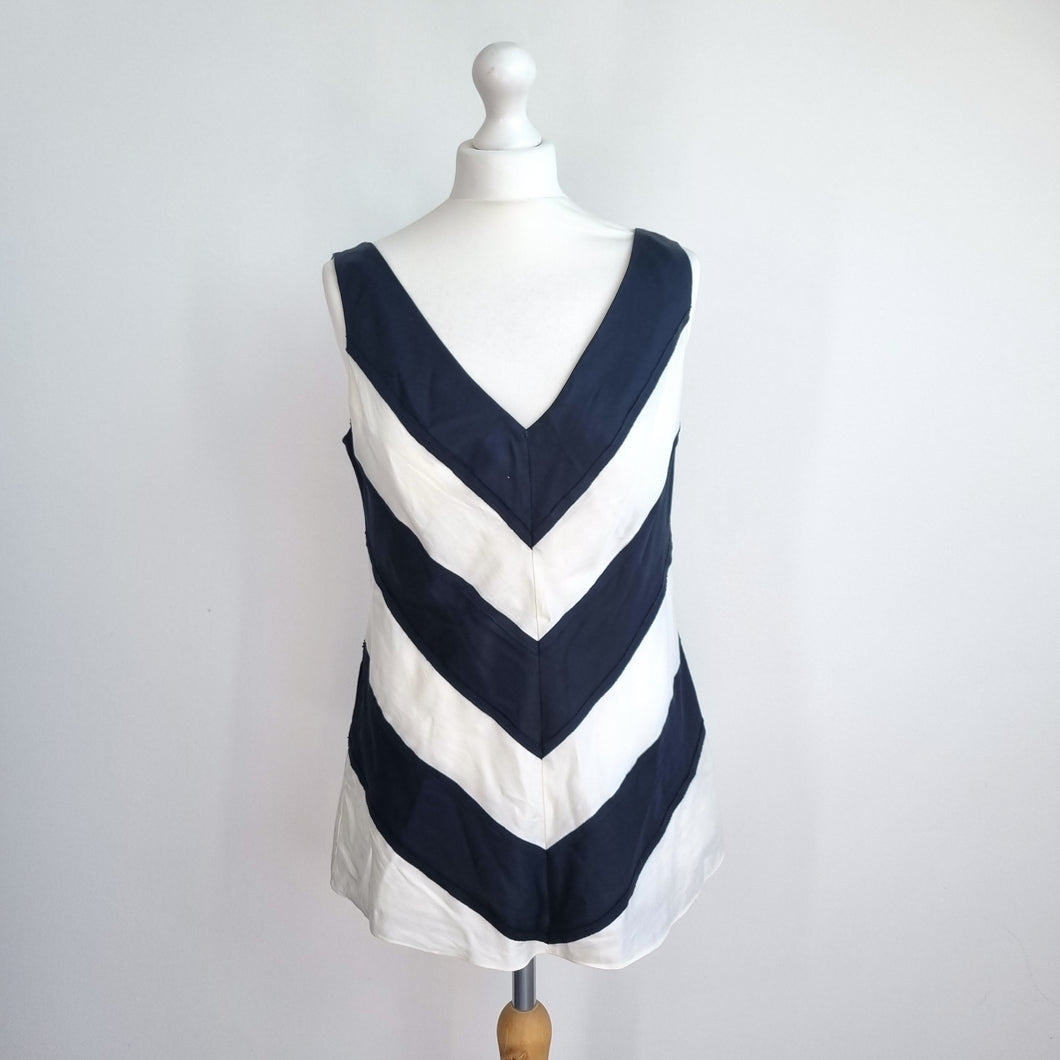 Cost Top Silk Cotton Blend Striped Black Off White Blouse Lined V Neck Party 14