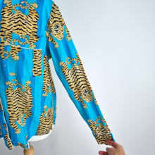 Load image into Gallery viewer, Tibetan Tiger Pyjama Shirt Turquoise Blue Block Print 100% Cotton PJ Top Large
