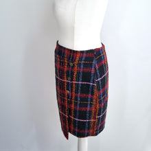 Load image into Gallery viewer, Monsoon Tartan Mini Skirt UK 14 Check Button Faux Wrap Asymmetric Tweed Lined
