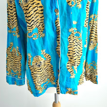 Load image into Gallery viewer, Tibetan Tiger Pyjama Shirt Turquoise Blue Block Print 100% Cotton PJ Top Large
