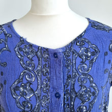 Load image into Gallery viewer, Vintage Monsoon Top Indian Block Print Blue Button Down Floral Boho Hippie 12 14
