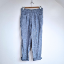 Load image into Gallery viewer, White Stuff Trousers 100% Linen 10 Light Blue Pleated Elastic Waist High Rise
