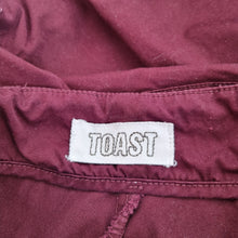 Load image into Gallery viewer, Toast Trousers Burgundy Wide Leg 10 Crop High Rise Cotton Marked Side Buttons
