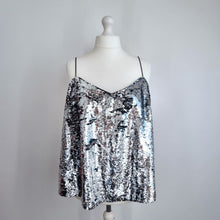 Load image into Gallery viewer, Very Sequin Camisole Top UK 24 Silver Lined Strappy Vest Party Plus Size Xmas
