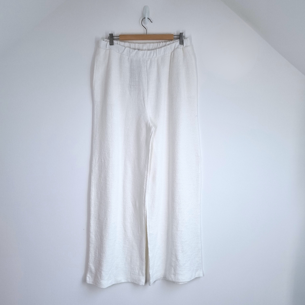 River Island Studios Trousers M 14 NEW Cream Towelled Casual Pockets Wide Leg