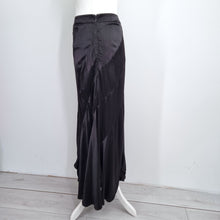 Load image into Gallery viewer, East Satin Maxi Skirt Black UK 18 Panelled Scalloped Hem Fit &amp; Flare Viscose

