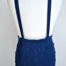 Load image into Gallery viewer, Collectif Denim Skirt Suspenders Pencil High Rise Dark Blue Retro Pinup 16 XL
