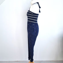 Load image into Gallery viewer, Fat Face Jumpsuit Shirred Tapered Navy Blue Tasseled Halterneck Holiday 10
