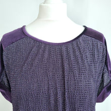 Load image into Gallery viewer, Oasis Top Purple Velvet Sparkly Blouse Large Short Sleeves Casual Metallic Party
