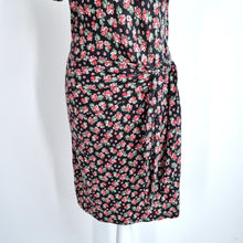 Load image into Gallery viewer, Boden Floral Dress Jersey 10 Petite Knot Detail Black Stretch Cotton Casual
