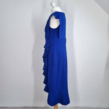 Load image into Gallery viewer, Coast Midi Dress Occasion 14 Cobalt Blue Ruffles Cocktail Wedding Guest Lined
