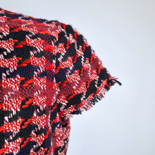 Load image into Gallery viewer, Hobbs London Tweed Dress UK 14 Red Black Houndstooth Bouclé Shift Occasion Work
