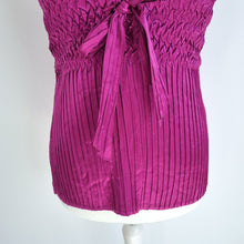 Load image into Gallery viewer, East Crinkle Blouse Top Fuchsia Pink Bow Short Sleeves Pleated Party Lace 16
