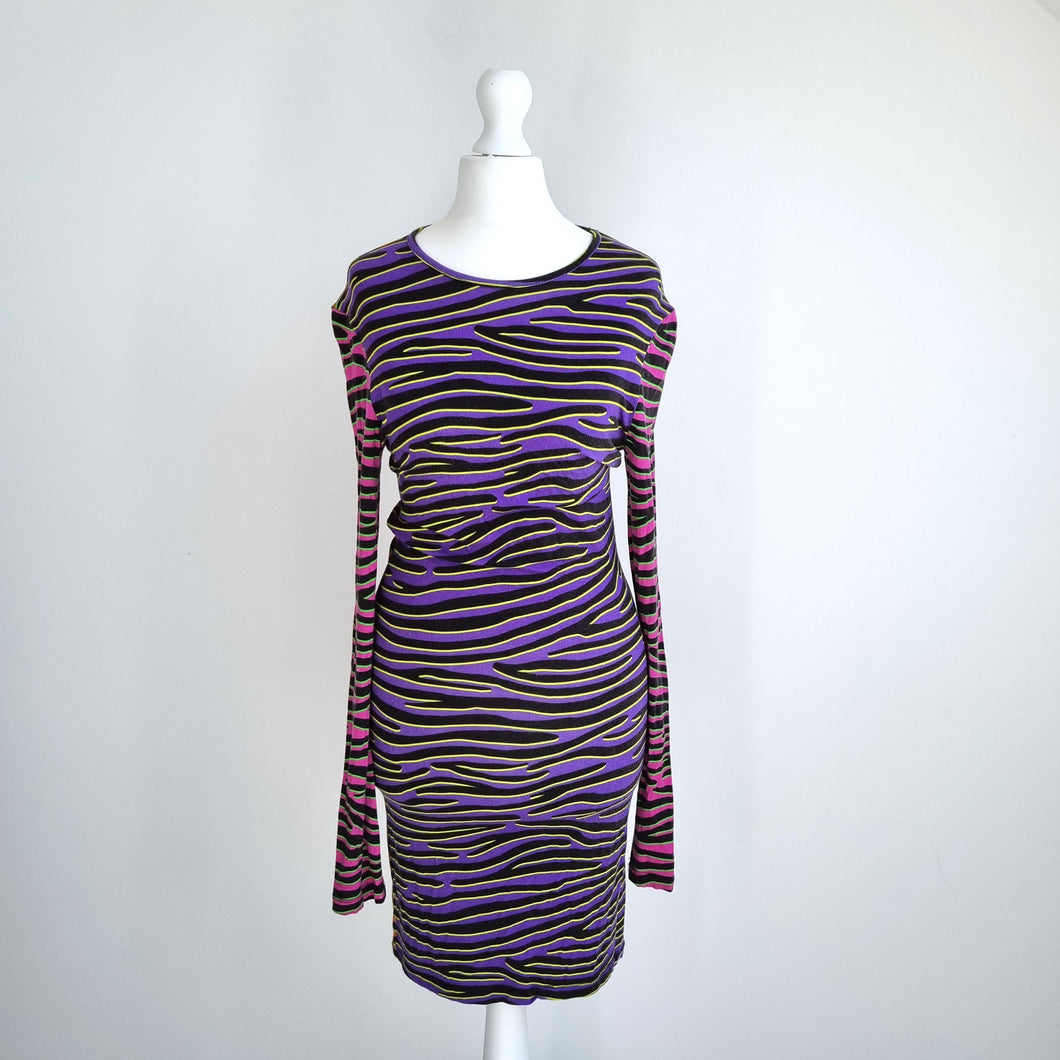 House of Holland Dress Bodycon Multicoloured Zebra Animal Print Long Sleeves 10
