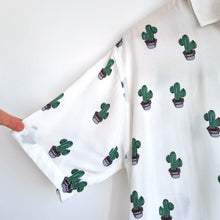 Load image into Gallery viewer, Ahimsa Bali Shirt Cactus Print Men&#39;s White Short Sleeves Casual Festival Large
