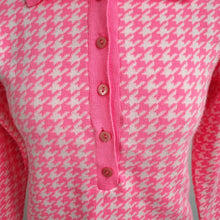 Load image into Gallery viewer, Teria Yabar  Polo Jumper Pink Houndstooth Knit UK 10 12 Y2K Preppy Long Sleeve
