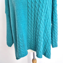 Load image into Gallery viewer, Made in Italy Jumper Cable Knit Teal Blue Mohair Wool Scoop Neck Slouch One Size
