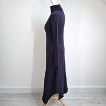 Load image into Gallery viewer, Zara Midi Jumper Dress Medium Ribbed Knit Turtleneck Navy Asymmetric Stretch Max
