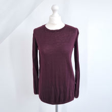 Load image into Gallery viewer, COS Jumper Burgundy 100% Wool Silk Back Button Down Purple Fine Knit Small
