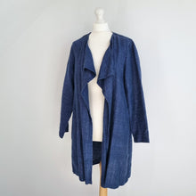 Load image into Gallery viewer, East 100% Linen Jacket Waterfall Open Pockets Navy Blue Draped Cardigan Medium
