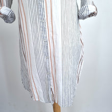 Load image into Gallery viewer, Principles Shirt Dress White 16 100% Cotton Striped Long Sleeves Beach Cover Up
