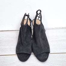 Load image into Gallery viewer, M&amp;S Autograph Suede Sandals High Heels Black 5.5 Peep Toe Lace Up Open Back Boot
