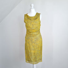 Load image into Gallery viewer, Reiss Cocktail Dress Sheath 100% Silk Yellow Karina Lined Occasion Knee Print 6
