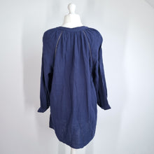 Load image into Gallery viewer, Yours Cheesecloth Embroidered Shirt UK 20 Navy Blue Tunic Button 100% Cotton
