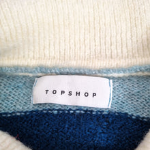 Load image into Gallery viewer, Topshop Rugby Style Jumper UK 8-10 Blue Striped Collared Knit Soft Oversized
