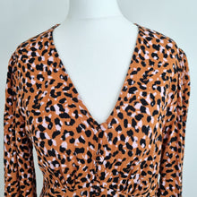 Load image into Gallery viewer, M&amp;S x Ghost Tea Dress Midi Leopard Print Brown Button Down Long Sleeves NEW 8
