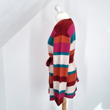 Load image into Gallery viewer, Gudrun Sjoden Cardigan 100% Wool Belted Striped Pocket Multicoloured Medium
