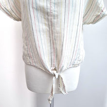 Load image into Gallery viewer, Marks &amp; Spencer 100% Linen Top Knot UK 12 Cream Striped Blouse Summer Casual
