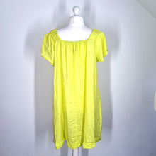 Load image into Gallery viewer, Next 100% Linen Dress UK 18 Neon Lime Yellow Smock Pockets Casual Short Sleeves
