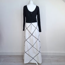 Load image into Gallery viewer, Vintage 70s Maxi Dress California Black White UK 6 8 Long Sleeve Check ALine

