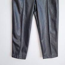 Load image into Gallery viewer, M&amp;S Faux Leather Trousers Tapered High Rise Black Mom Pleated Work 16 Long
