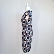 Load image into Gallery viewer, Boden Grey Silk Blend Knee Length Dress UK 8 Polka Dot Cap Sleeve Belted Shift
