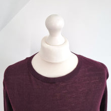 Load image into Gallery viewer, COS Jumper Burgundy 100% Wool Silk Back Button Down Purple Fine Knit Small
