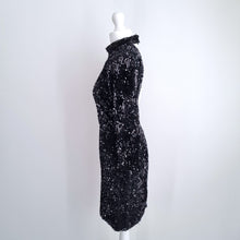 Load image into Gallery viewer, Zara Sequin Dress Backless Mini Black Clubbing Party Long Sleeves Bodycon Medium
