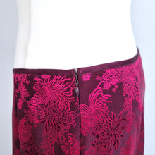 Load image into Gallery viewer, Vintage Monsoon Skirt Jacquard Satin Oriental Burgundy Pink A Line Knee 12 14
