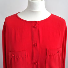 Load image into Gallery viewer, Vintage Jaeger Tunic Top UK 12 14 Berry Red Blouse Button Down Long Sleeves 80s

