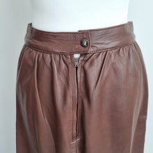 Load image into Gallery viewer, Vintage Real Leather Skirt Brown Fits UK 8 Knee Length High Waist A-Line Pockets
