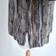 Load image into Gallery viewer, Chico&#39;s Blouse Silk Linen Blend Shirt Brown Black Pattern Long Sleeves 2 Medium
