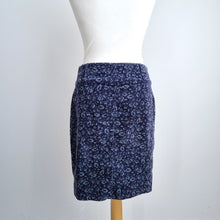 Load image into Gallery viewer, Kew Corduroy Tulip Skirt UK 10 Ditsy Floral Button Cotton Stretch Blue Pockets
