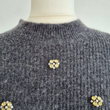 Load image into Gallery viewer, Boden Embellished Fluffy T-Shirt Top Grey Short Sleeves Wool Alpaca Knit Medium
