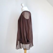 Load image into Gallery viewer, Made in Italy 100% Silk Blouse Brown Top Floaty Lined Dolman Sleeves One Size
