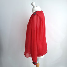 Load image into Gallery viewer, Hush Blouse Red Stars Print Chiffon Top Peasant Long Sleeves Floaty Ditsy 14
